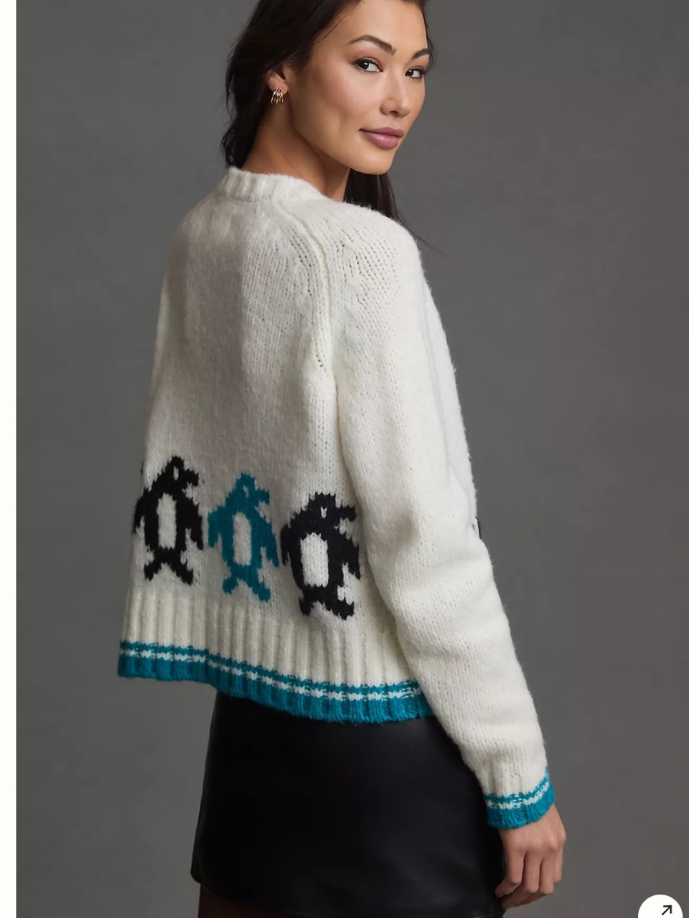 Anthropologie Maeve Penguin Cardigan Wool Blend Sweater, Medium - Picture 2 of 8
